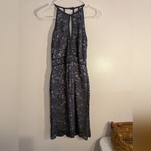 Morgan & Co. Metallic Lace Halter Dress